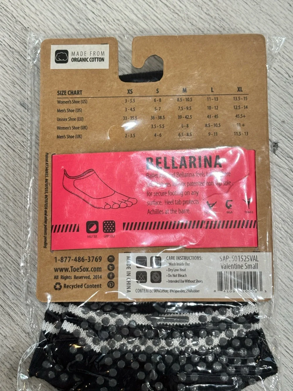 TOESOX Women's Black White Stripe BELLARINA Half Toe Grip No Show Socks Size S.
